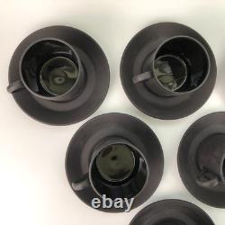 Set of 6 Wedgwood Basalt Black Espresso Demitasse Cups/Saucers