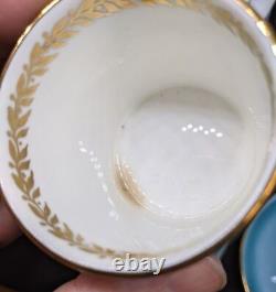 Set of 7 Teal And Gold Leaf Design AYNSLEY Demitasse Bone China Cups & Saucers