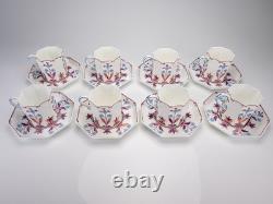 Set of 8 Antique Wedgwood Octagonal Purple Lustre Demitasse Cups & Saucers W618