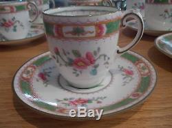 Set of 8 COALPORT French Noble Demitasse Cups & Saucers Green & Pink Band