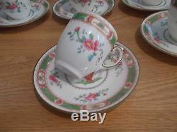 Set of 8 COALPORT French Noble Demitasse Cups & Saucers Green & Pink Band