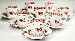 Set of 8 Demitasse Cups and Saucers Rust Orange Vista Alegre Floral Portugal