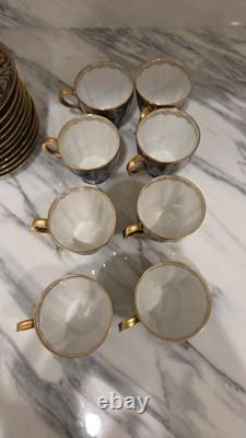 Set of 8 Haviland Limoges Gold Scrollwork & Cobalt Demitasse Cups & Saucers