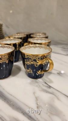Set of 8 Haviland Limoges Gold Scrollwork & Cobalt Demitasse Cups & Saucers