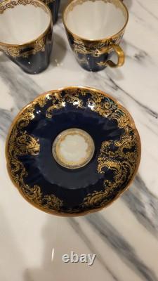 Set of 8 Haviland Limoges Gold Scrollwork & Cobalt Demitasse Cups & Saucers