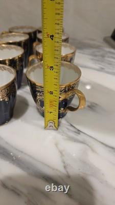 Set of 8 Haviland Limoges Gold Scrollwork & Cobalt Demitasse Cups & Saucers