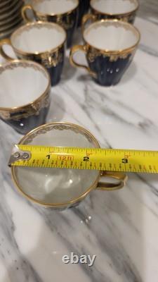 Set of 8 Haviland Limoges Gold Scrollwork & Cobalt Demitasse Cups & Saucers