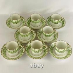 Set of 8 Limoges c1930 French Porcelain Gold Gilt Demitasse Coffee Cup & Saucers