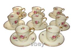 Set of 8 Tirschenreuth Porcelain The Ascot Demitasse Cups and Saucers Pink Roses