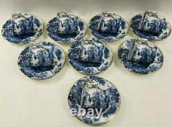 Set of 8 Vintage Royal Crown Derby Demitasse Cups and Saucers BLUE AVES