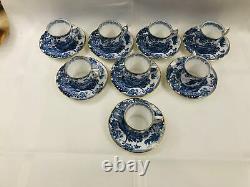 Set of 8 Vintage Royal Crown Derby Demitasse Cups and Saucers BLUE AVES
