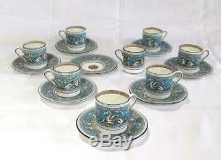 Set of 8 Wedgwood Florentine Turquoise Blue Bond Shape Demitasse Cups & Saucers