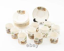 Set of 9 Antique Bygone Days Demitasse Cups & Saucers Made in England for P. V