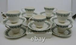 Set of 9 Wedgwood Queensware Celadon on Cream Demitasse Cups and Saucers with box
