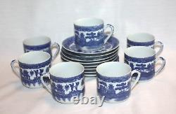 Set of Blue Willow 7 Demitasse Lithophane Cups & 8 Demitasse Saucers