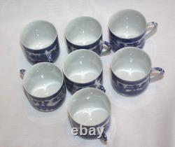 Set of Blue Willow 7 Demitasse Lithophane Cups & 8 Demitasse Saucers