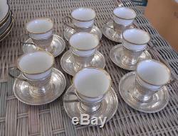 Set of Eight Sterling Silver Demitasse Cup Holders & Saucers withRosenthal Inserts