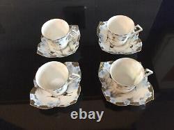 Set of Four Demitasse Cup Saucers Antique Japanese Egg Shell Crane Moriage