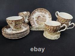 Set of Six Johnson Bros Brown Demitasse Cups and Saucers multi colored