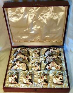 Set of Six Royal Crown Derby Imari Demitasse Cups & Saucers in Original Case