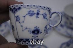 Set of eight Royal Copenhagen Blue Fluted Full Lace Flat Demitasse Cup & Saucer