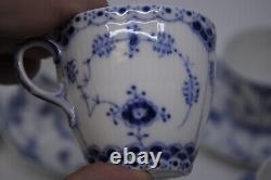 Set of eight Royal Copenhagen Blue Fluted Full Lace Flat Demitasse Cup & Saucer