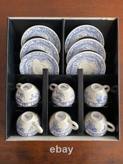 Set of six Gien Oiseaux Bleu Demitasse Cups/Saucers withoriginal box