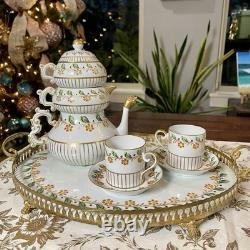 Sevres Porcelain Stacking Teapot Set Sugar Creamer Demitasse Cups Saucers Tray