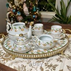 Sevres Porcelain Stacking Teapot Set Sugar Creamer Demitasse Cups Saucers Tray