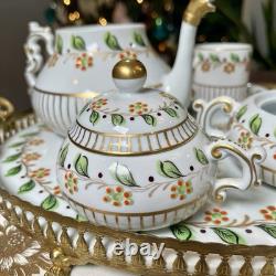 Sevres Porcelain Stacking Teapot Set Sugar Creamer Demitasse Cups Saucers Tray
