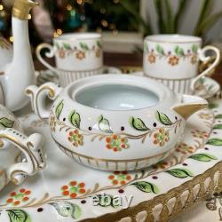 Sevres Porcelain Stacking Teapot Set Sugar Creamer Demitasse Cups Saucers Tray Sevres Porcelain Stacking Teapot Set Sugar Creamer Demitasse Cups Saucers Tray