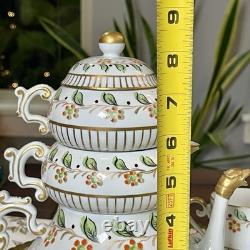 Sevres Porcelain Stacking Teapot Set Sugar Creamer Demitasse Cups Saucers Tray