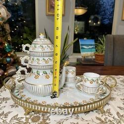 Sevres Porcelain Stacking Teapot Set Sugar Creamer Demitasse Cups Saucers Tray