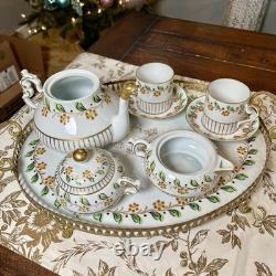 Sevres Porcelain Stacking Teapot Set Sugar Creamer Demitasse Cups Saucers Tray