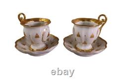 Sèvres Style Demitasse Cups & Saucers Set of 2 Gold Gilt Porcelain M. Imp Mark