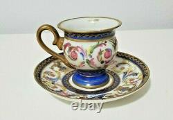 Sevres Style Demitasse Footed Cup and Saucer, gilded