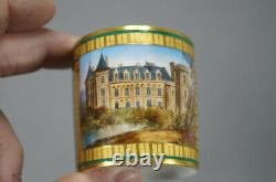Sevres Style Hand Painted Chateau de Pau & Grille de Saint-Cloud Demitasse Cup