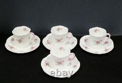 Shelley England Bridal Rose Spray Bone China SET 4 Demitasse Cups & Saucers MINT