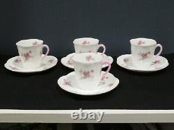 Shelley England Bridal Rose Spray Bone China SET 4 Demitasse Cups & Saucers MINT