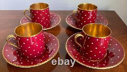 Shelley England Burgundy Polka Dot Bone China Demitasse Cup & Saucer Set of 4