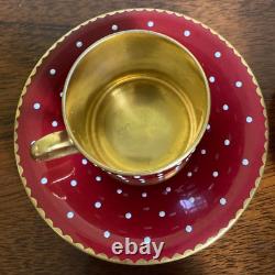 Shelley England Burgundy Polka Dot Bone China Demitasse Cup & Saucer Set of 4