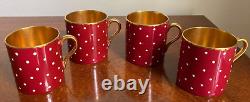 Shelley England Burgundy Polka Dot Bone China Demitasse Cup & Saucer Set of 4