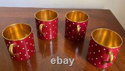 Shelley England Burgundy Polka Dot Bone China Demitasse Cup & Saucer Set of 4