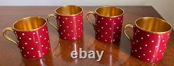 Shelley England Burgundy Polka Dot Bone China Demitasse Cup & Saucer Set of 4