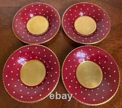 Shelley England Burgundy Polka Dot Bone China Demitasse Cup & Saucer Set of 4