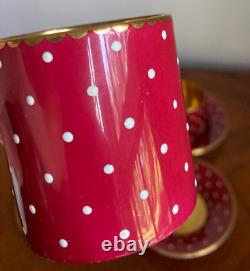 Shelley England Burgundy Polka Dot Bone China Demitasse Cup & Saucer Set of 4