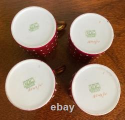 Shelley England Burgundy Polka Dot Bone China Demitasse Cup & Saucer Set of 4