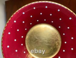 Shelley England Burgundy Polka Dot Bone China Demitasse Cup & Saucer Set of 4