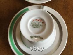 Shelley Eve 12480 Green Silver Lines Demitasse Set 6x Cups Saucers Coffee Pot