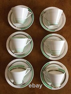 Shelley Eve 12480 Green Silver Lines Demitasse Set 6x Cups Saucers Coffee Pot